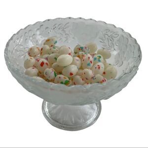 Vintage Dessert Footed Pressed Glass Bowls • Raised Frosted Daisy Pattern